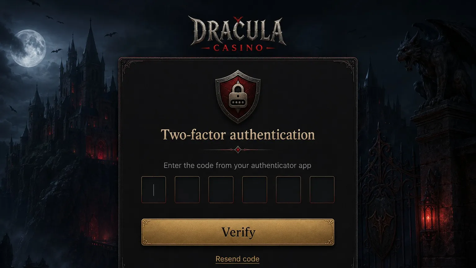 Two-factor authentication steps for Dracula Casino login