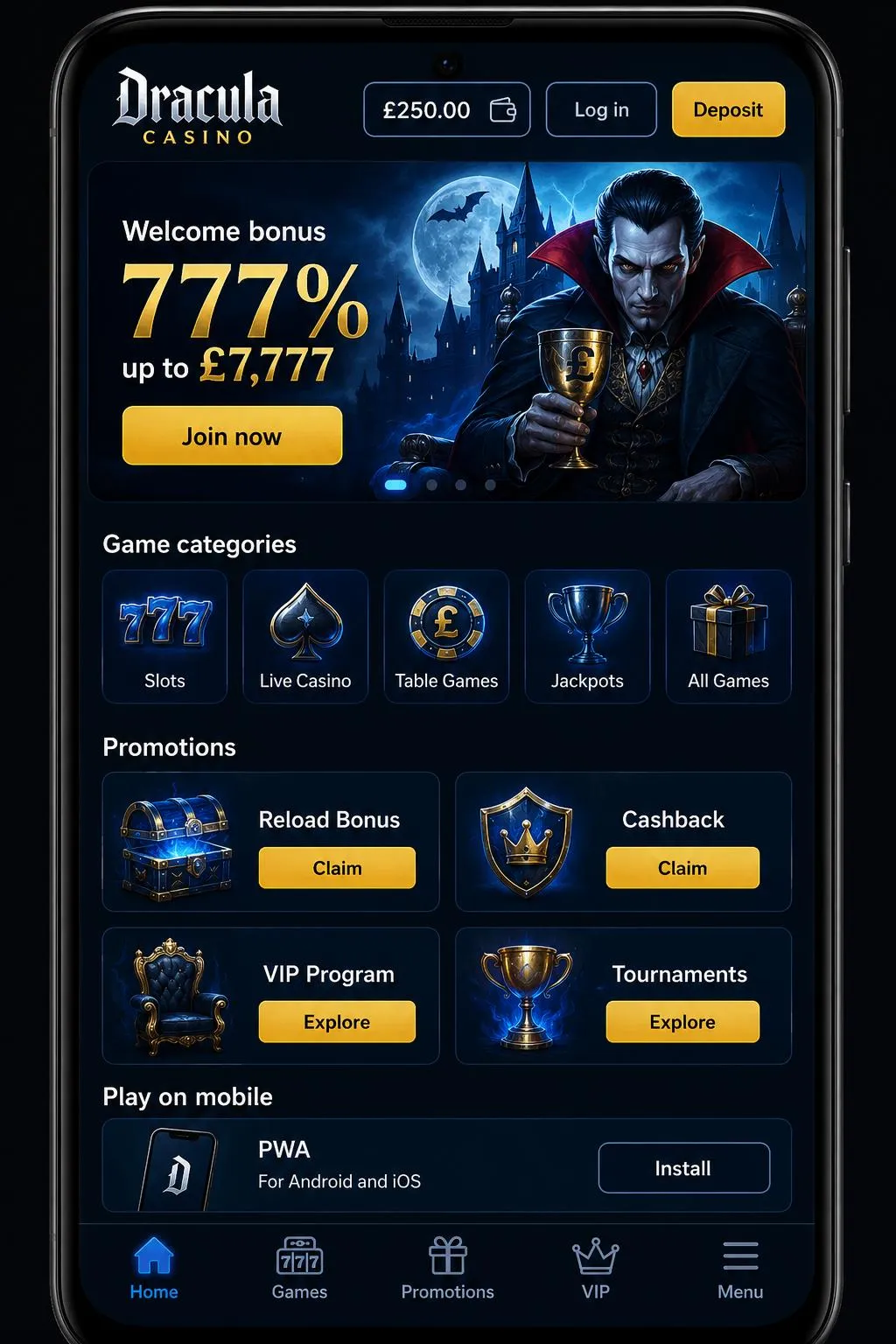 Dracula Casino app download instructions