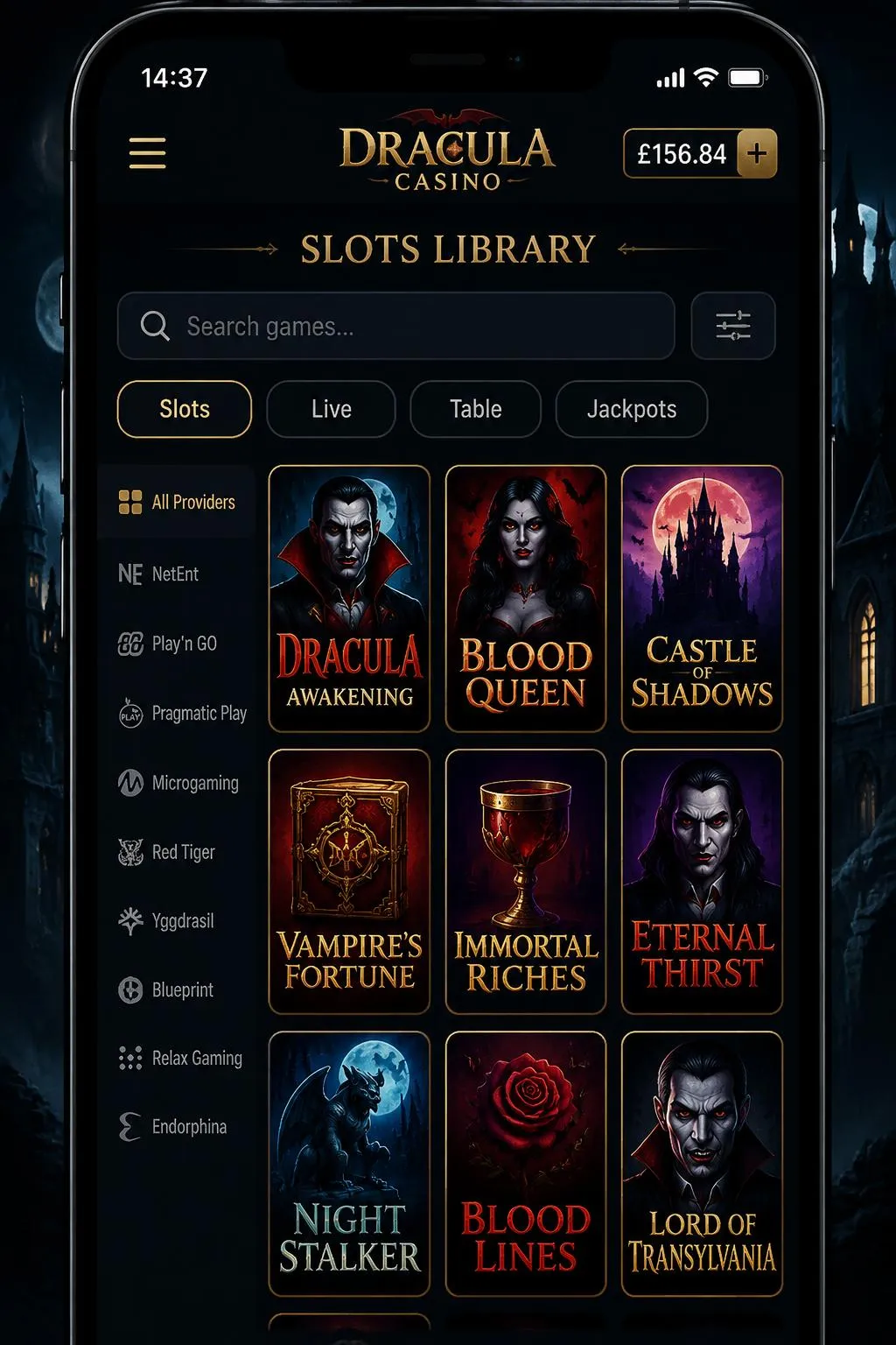 Dracula Casino app features